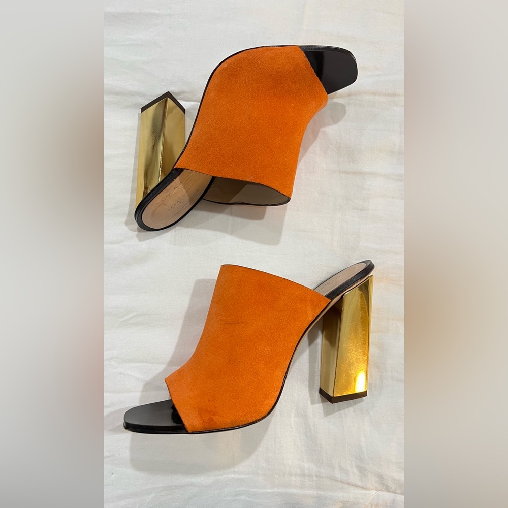 ZARA orange suede mules